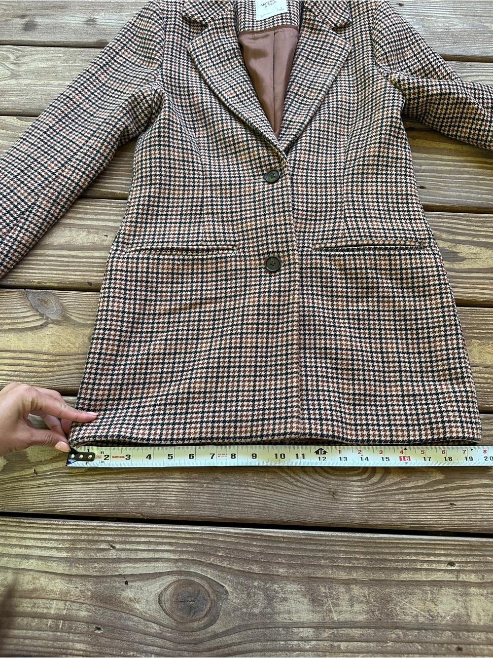 Abercrombie & Fitch Houndstooth Plaid Blazer Jacket Brown Black Women’s Small - Picture 6 of 9
